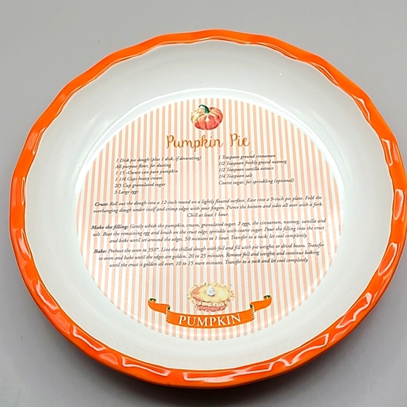 Orange & White Pumpkin Pie Plate with Recipe in the Center - Picture 2 of 5